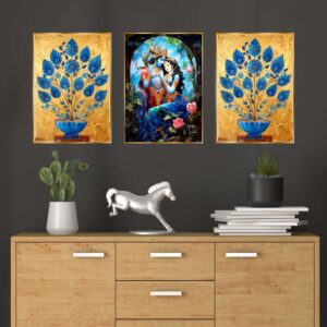 Set of Three Wall Paintings for Wall Dacoration Golden Framed Wall Paintings for Living Room & Bedroom Wall Art for Home Decoration & Office Wall DΓ©cor (24x18 inch CH-GD3-9)