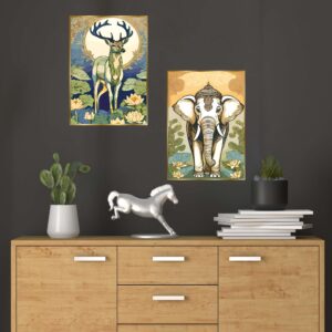 Set of Two Wall Paintings for Wall Dacoration Golden Framed Wall Paintings for Living Room & Bedroom Wall Art for Home Decoration & Office Wall DΓ©cor (14x11 inch CH-GD2-14)