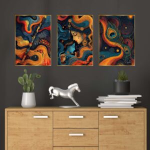 Set of Three Wall Paintings for Wall Dacoration Golden Framed Wall Paintings for Living Room & Bedroom Wall Art for Home Decoration & Office Wall DΓ©cor (24x18 inch CH-GD3-3)